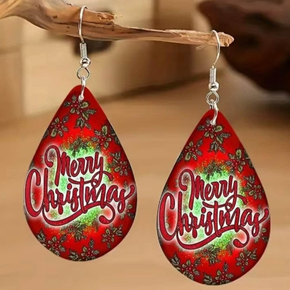 Merry Christmas Teardrop Earrings